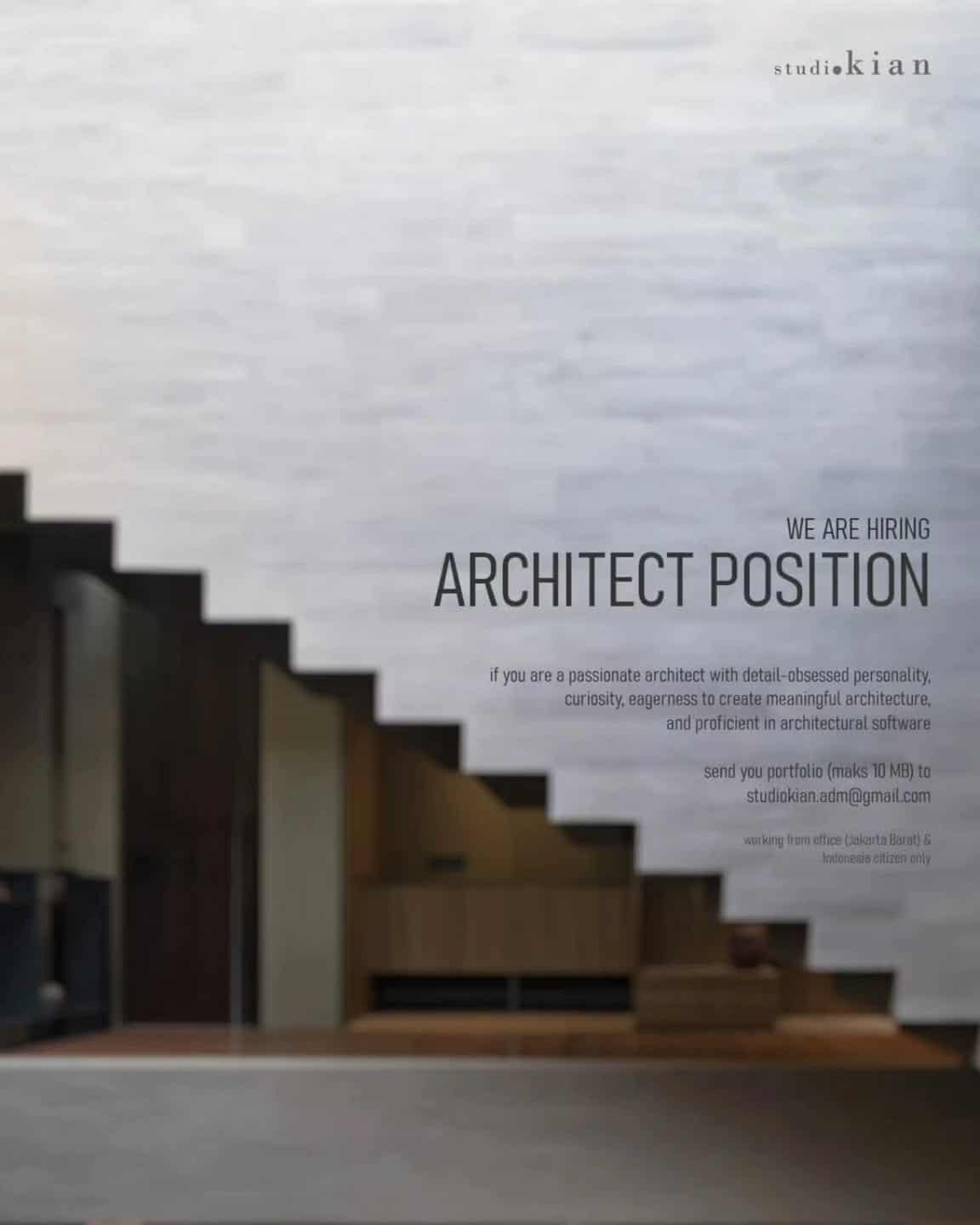 Lowongan Kerja Architect di studi.kian - Jakarta Barat (WFO)
